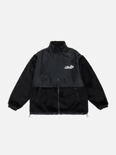 Manteau d'hiver en sherpa PU à col montant colorblock